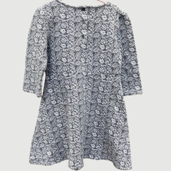 Janie and Jack Girl's Lovely Dress, Jacquard Floral Gray/White, LS, Bow, sz 10 - Picture 2 of 7